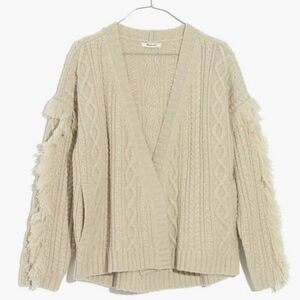 Madewell 100% Merino Wool Cable Knit Cardigan Fringe Cream M